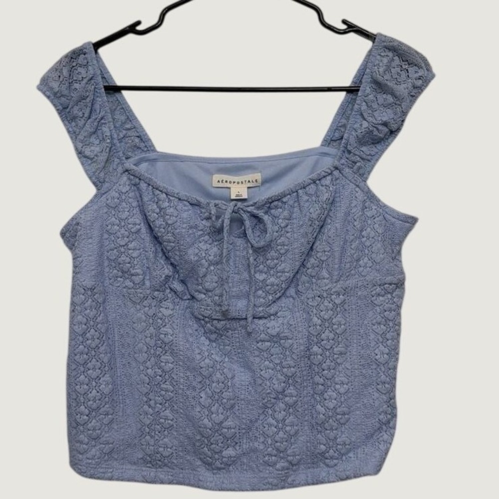 Aeropostale Blue Lace Tie Front Ruffle Strap Crop Top Large 145354